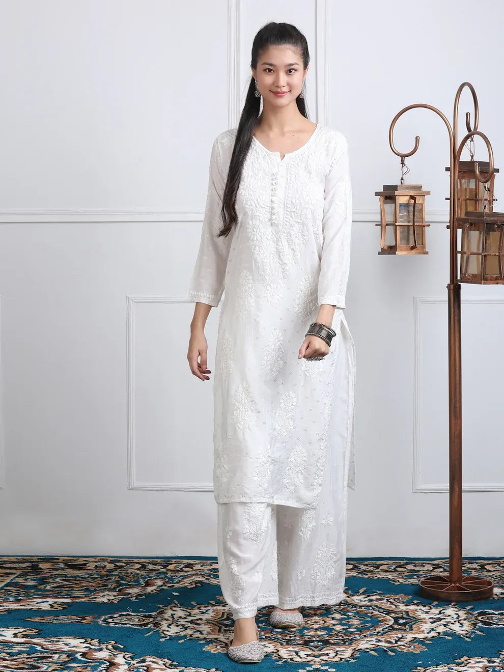 Chanderi Sild Handwork Chikankari Kurta & Plazzo Set