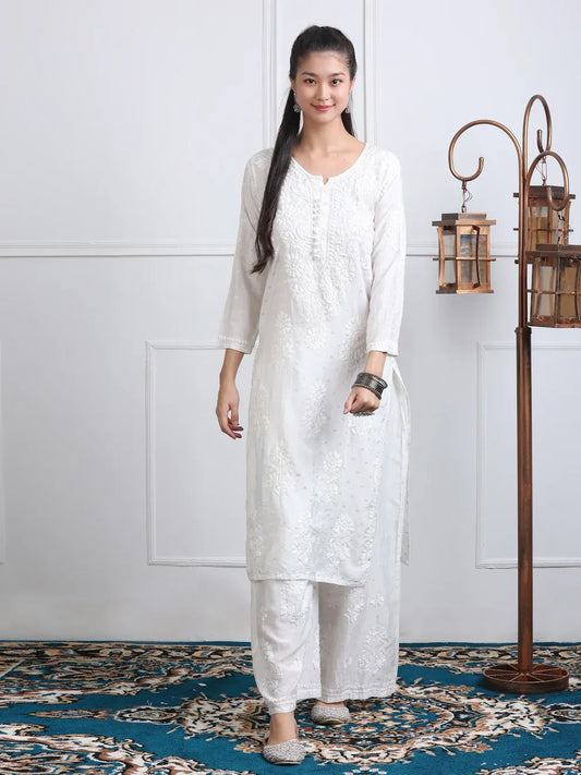 Chanderi Sild Handwork Chikankari Kurta & Plazzo Set - Store Chikankari