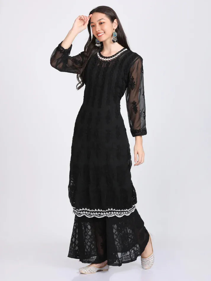 Chikankari crochet work anarkali with inner - Store Chikankari