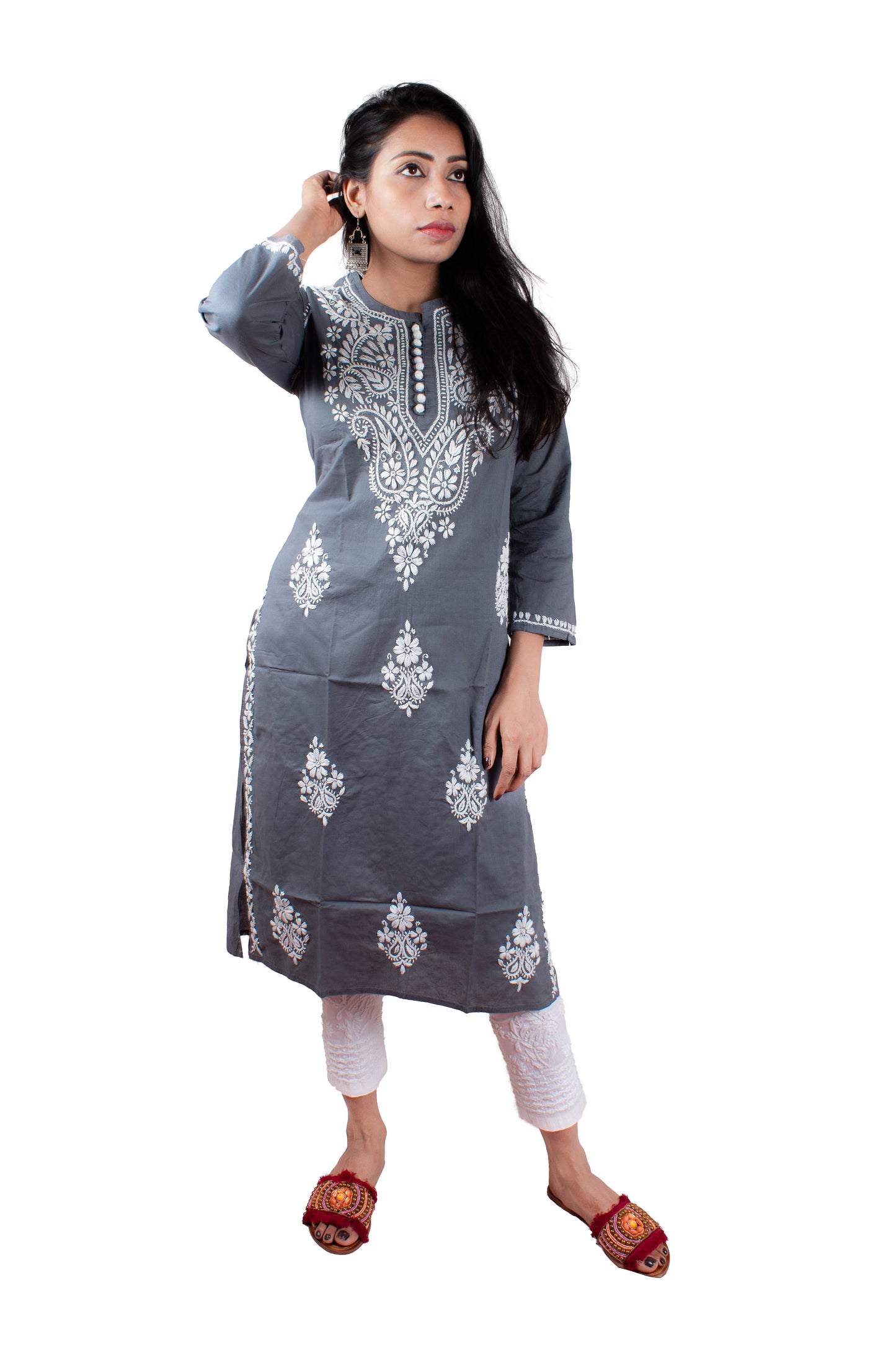 Chikankari Cotton Crochet Button Kurti – Handcrafted Style for Every Occasion | Store Chikankari