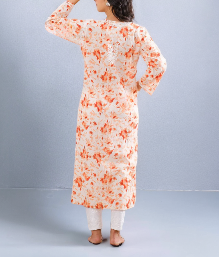 Kavya Printed Mul Cotton Kurti - Store Chikankari