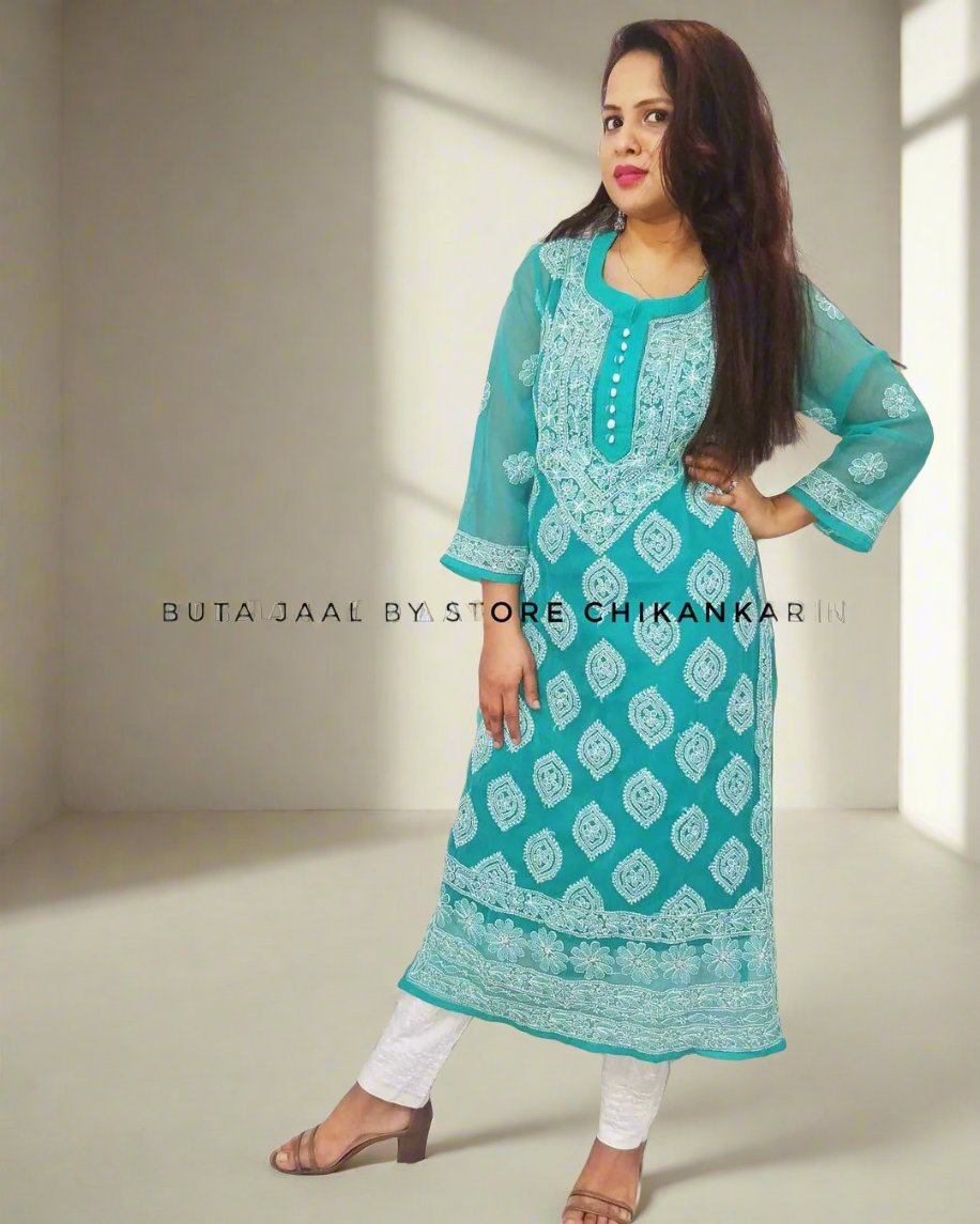 Georgette Chikankari Buta Jaal Straight fit Women's Kurta - Store Chikankari