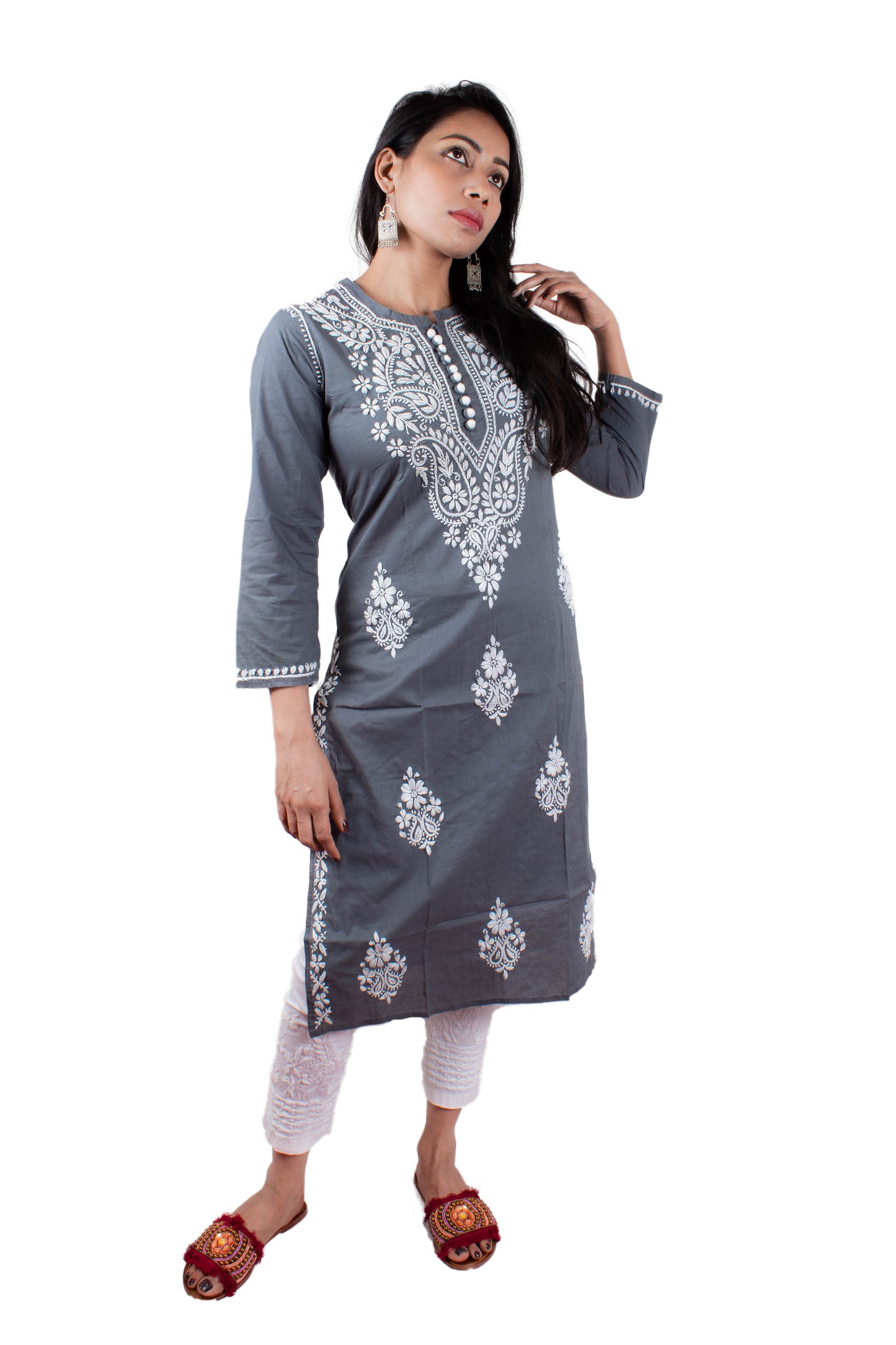 Chikankari Cotton Crochet Button Kurti – Handcrafted Style for Every Occasion | Store Chikankari