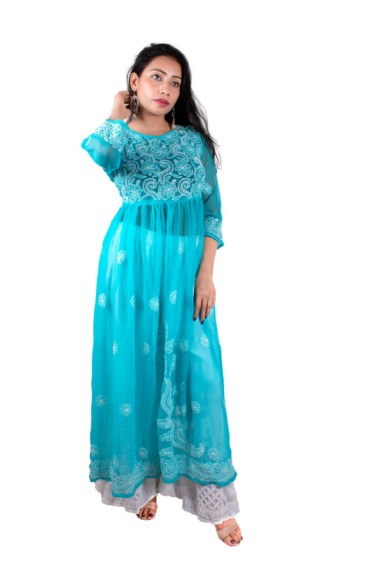 Chikankari Backdori Gown – Traditional Elegance with a Modern Twist | Store Chikankari