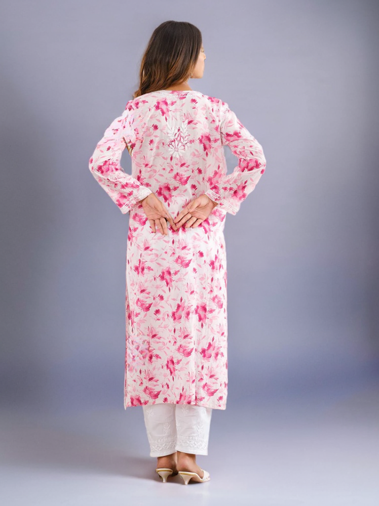 Kavya Printed Mul Cotton Kurti - Store Chikankari