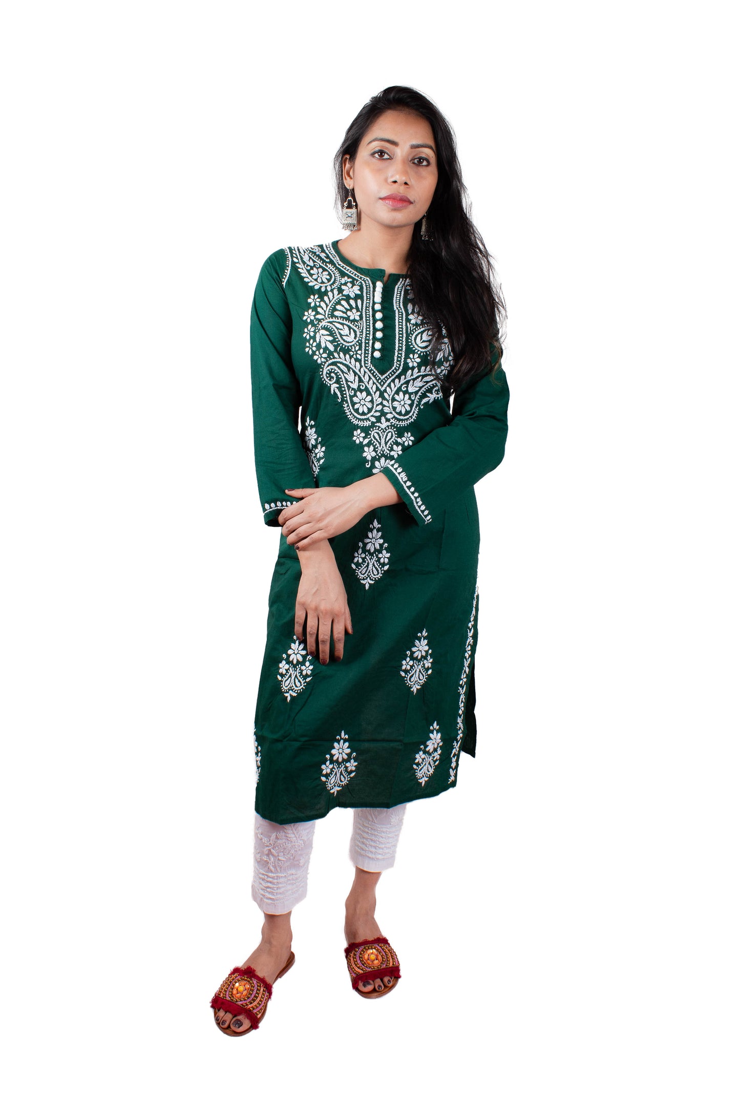 Chikankari Cotton Crochet Button Kurti – Handcrafted Style for Every Occasion | Store Chikankari