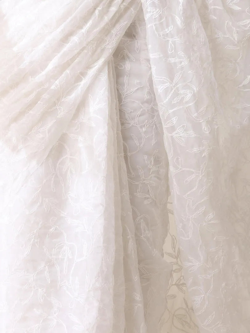 Georgette Chikankari Hand Embroidered Tepchi Saree