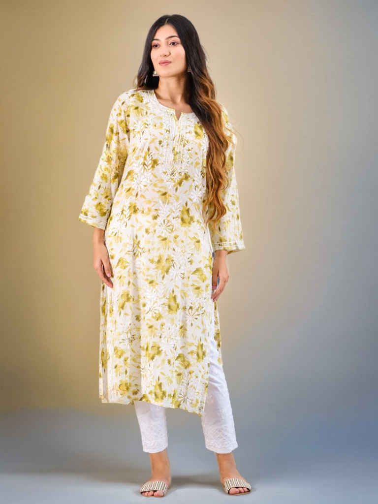 Kavya Printed Mul Cotton Kurti - Store Chikankari