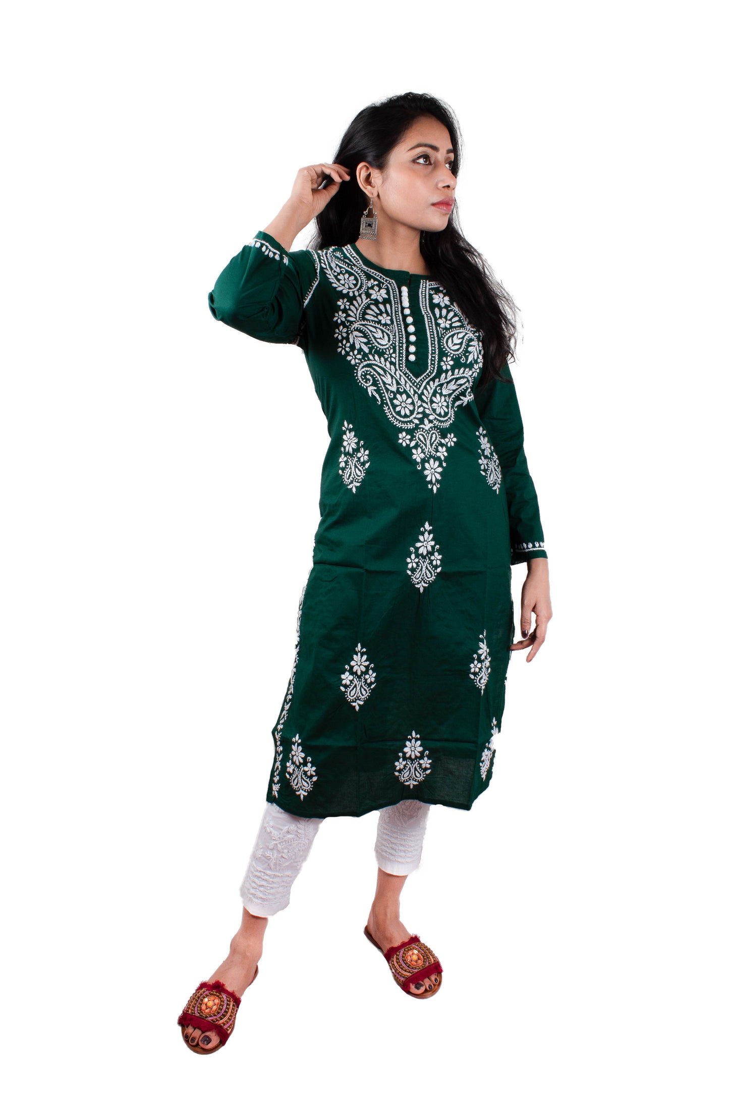 Chikankari Cotton Crochet Button Kurti – Handcrafted Style for Every Occasion | Store Chikankari