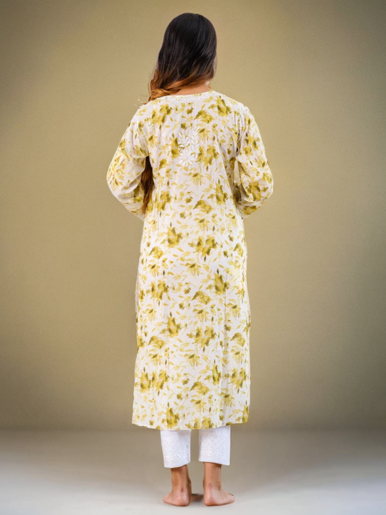 Kavya Printed Mul Cotton Kurti - Store Chikankari