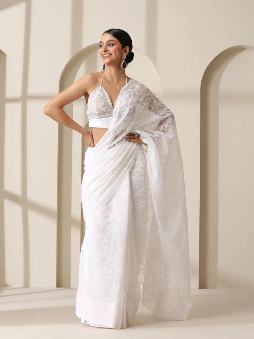Georgette Chikankari Hand Embroidered Tepchi Saree