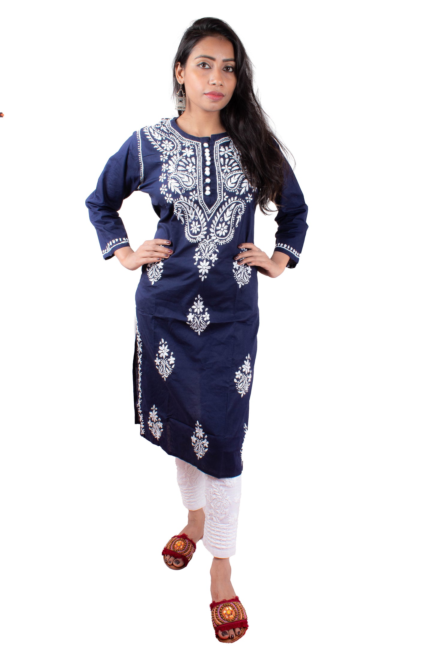 Chikankari Cotton Crochet Button Kurti – Handcrafted Style for Every Occasion | Store Chikankari