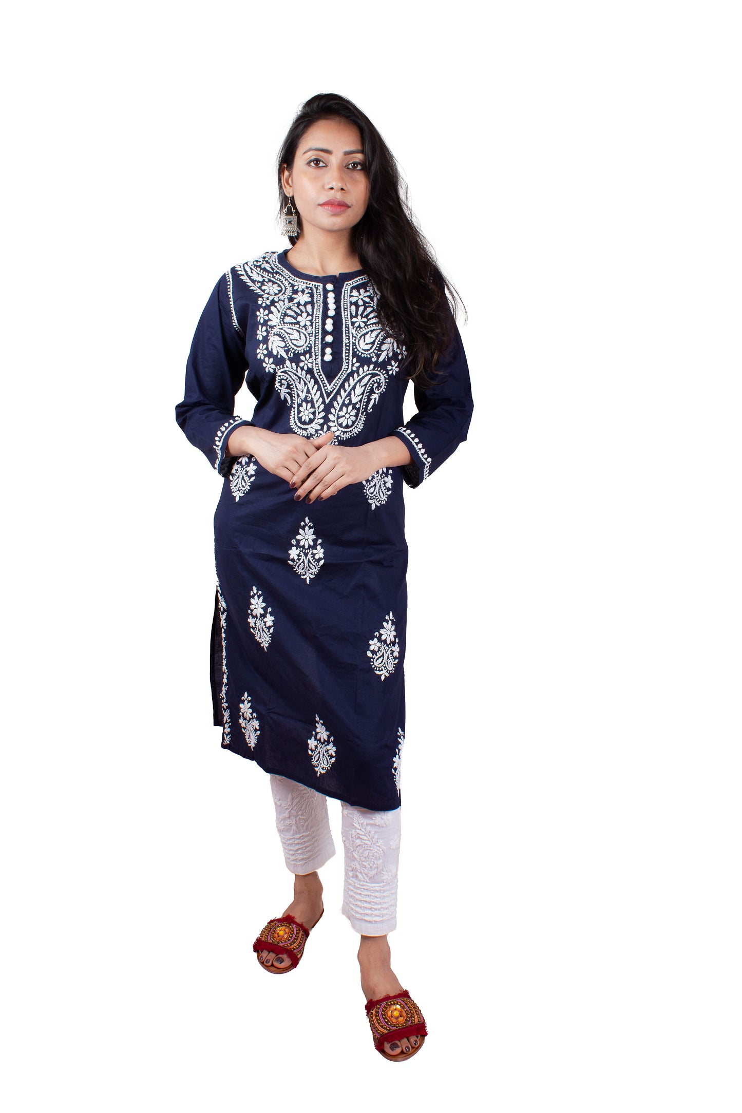 Chikankari Cotton Crochet Button Kurti – Handcrafted Style for Every Occasion | Store Chikankari
