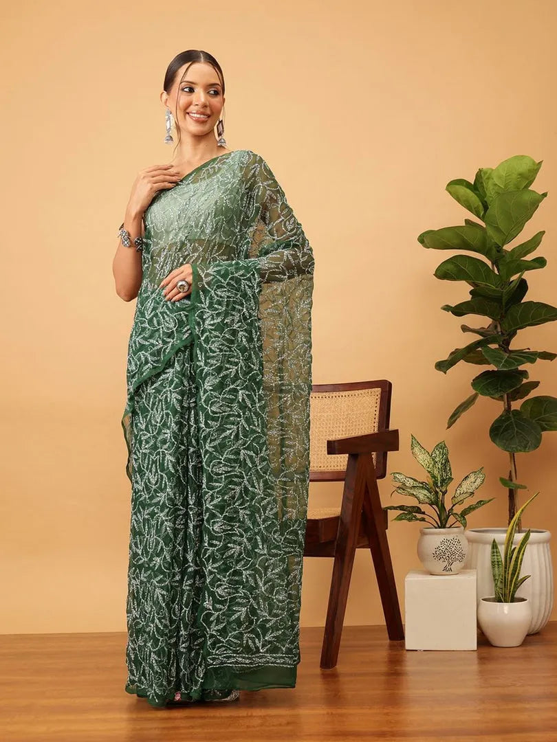 Georgette Chikankari Hand Embroidered Tepchi Saree