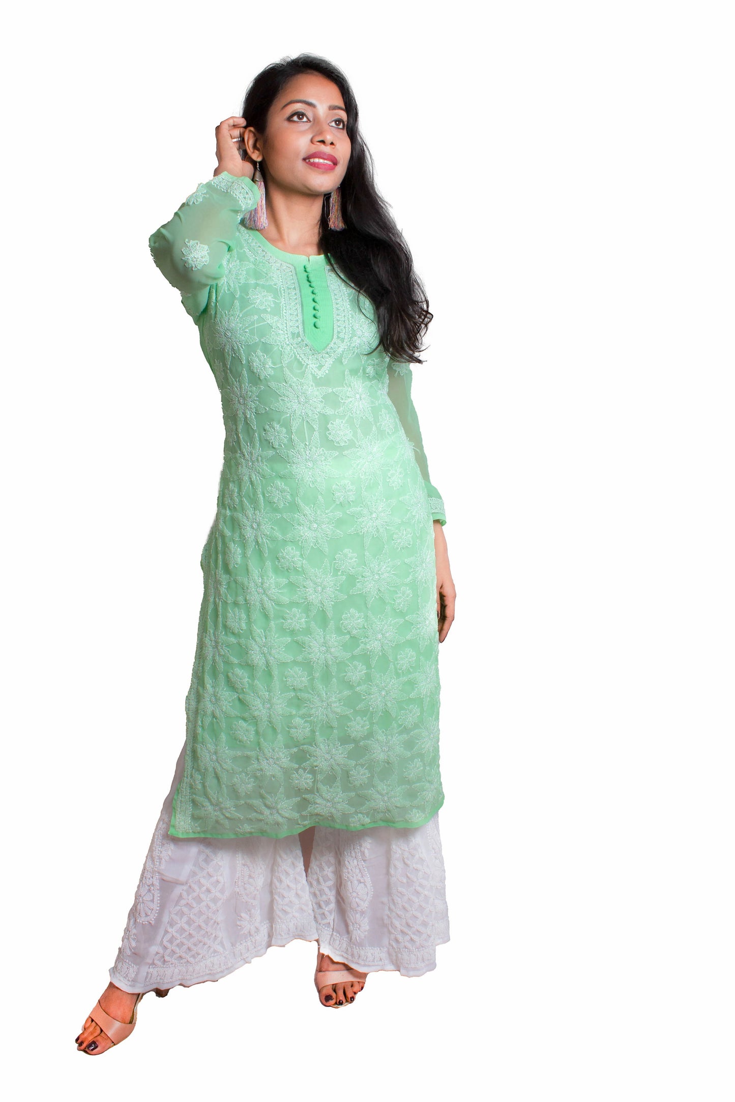 Georgette Chikankari Kurti with Star Jaal Embroidery