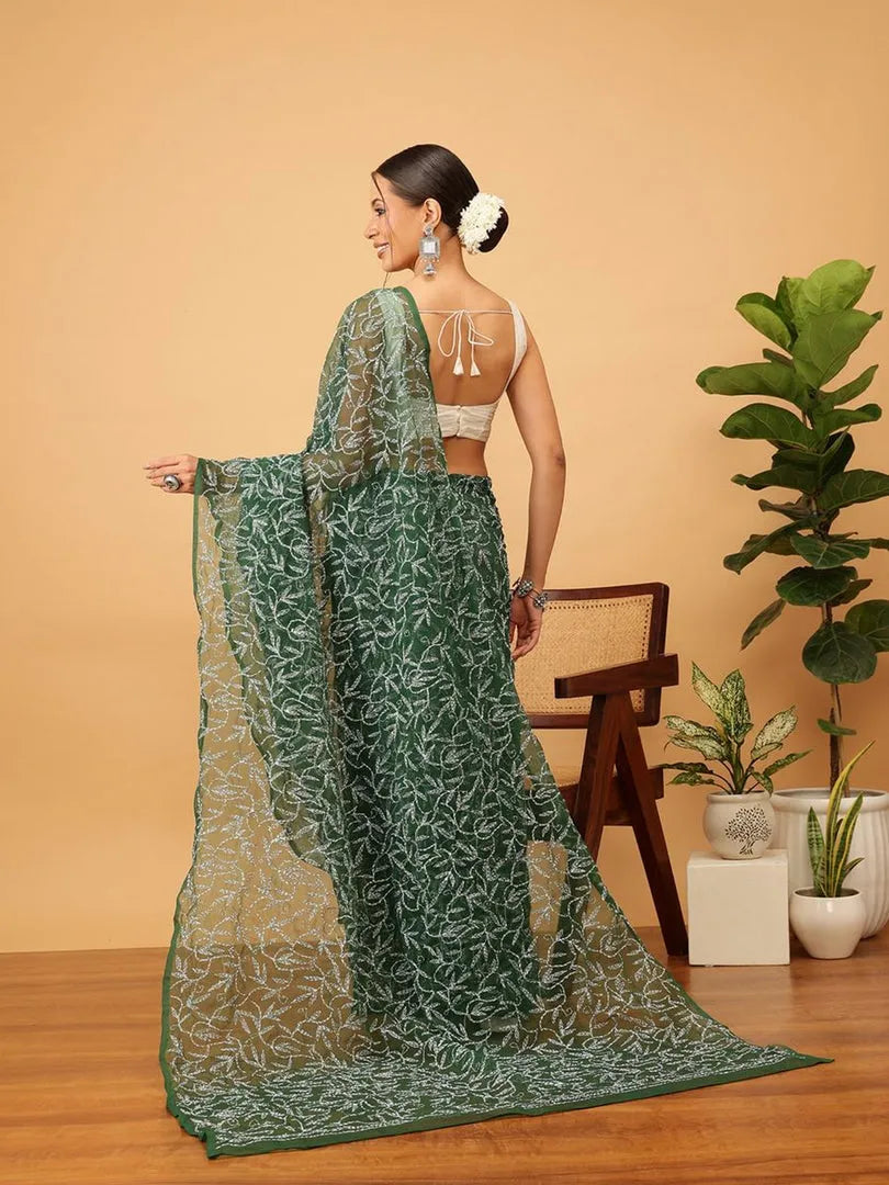 Georgette Chikankari Hand Embroidered Tepchi Saree