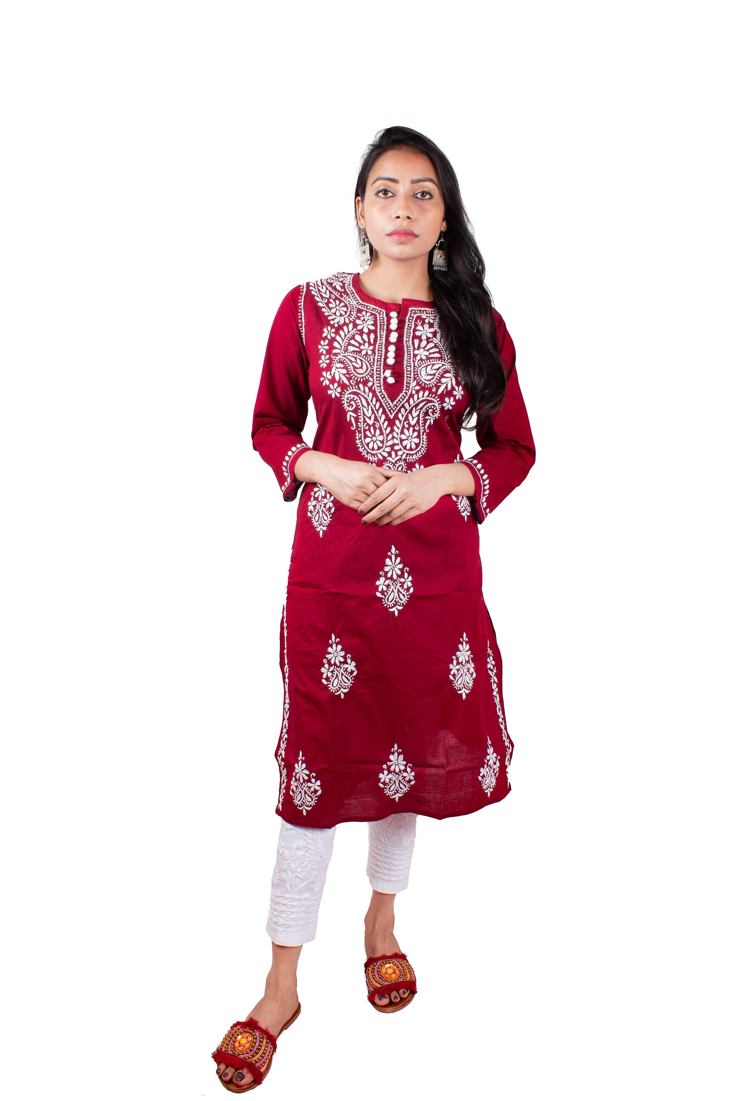 Chikankari Cotton Crochet Button Kurti – Handcrafted Style for Every Occasion | Store Chikankari