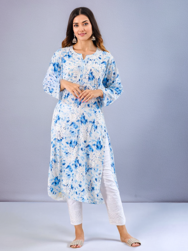 Kavya Printed Mul Cotton Kurti - Store Chikankari