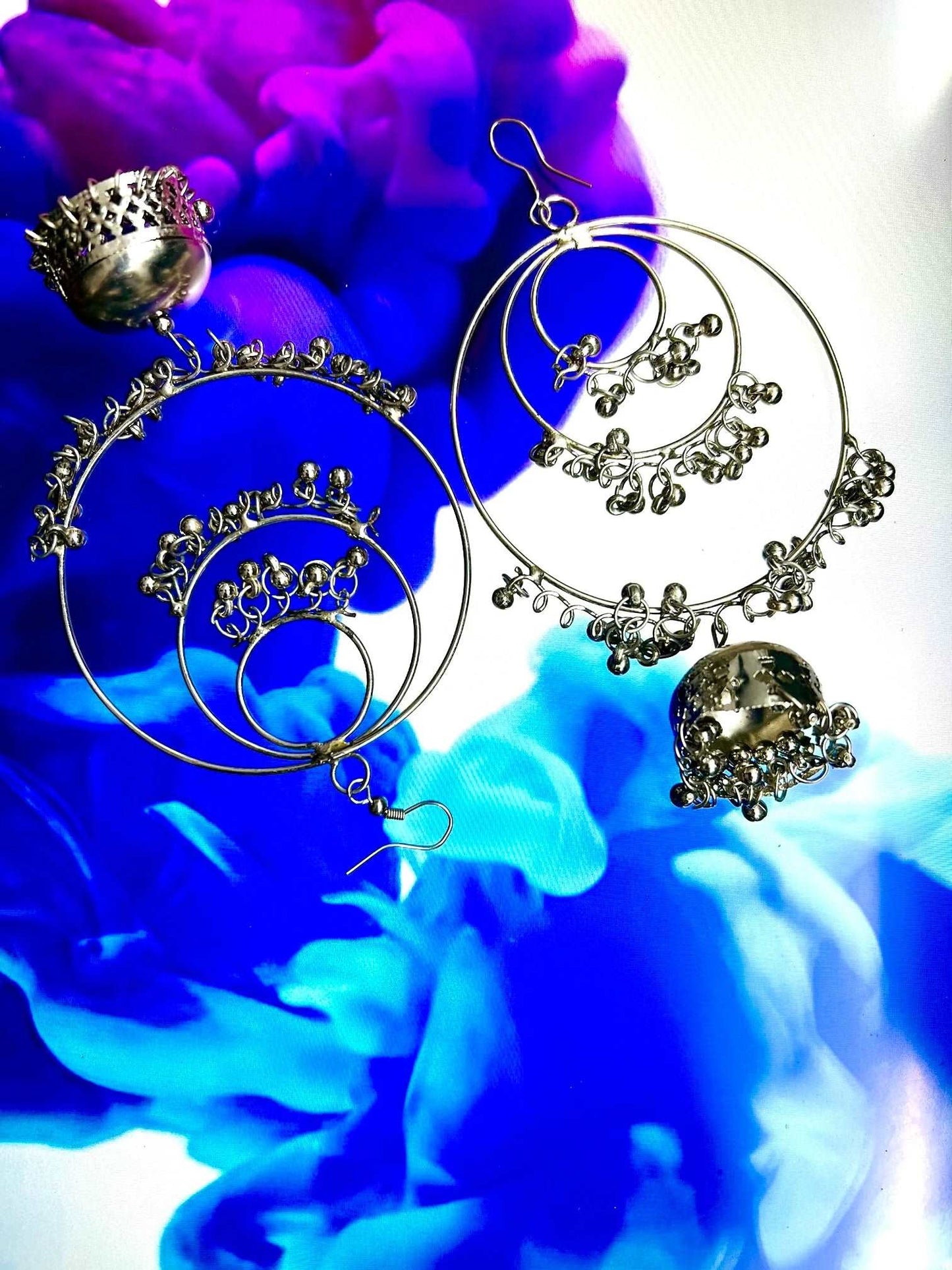 Oxidised Silver Colored Round Hoop Earrings