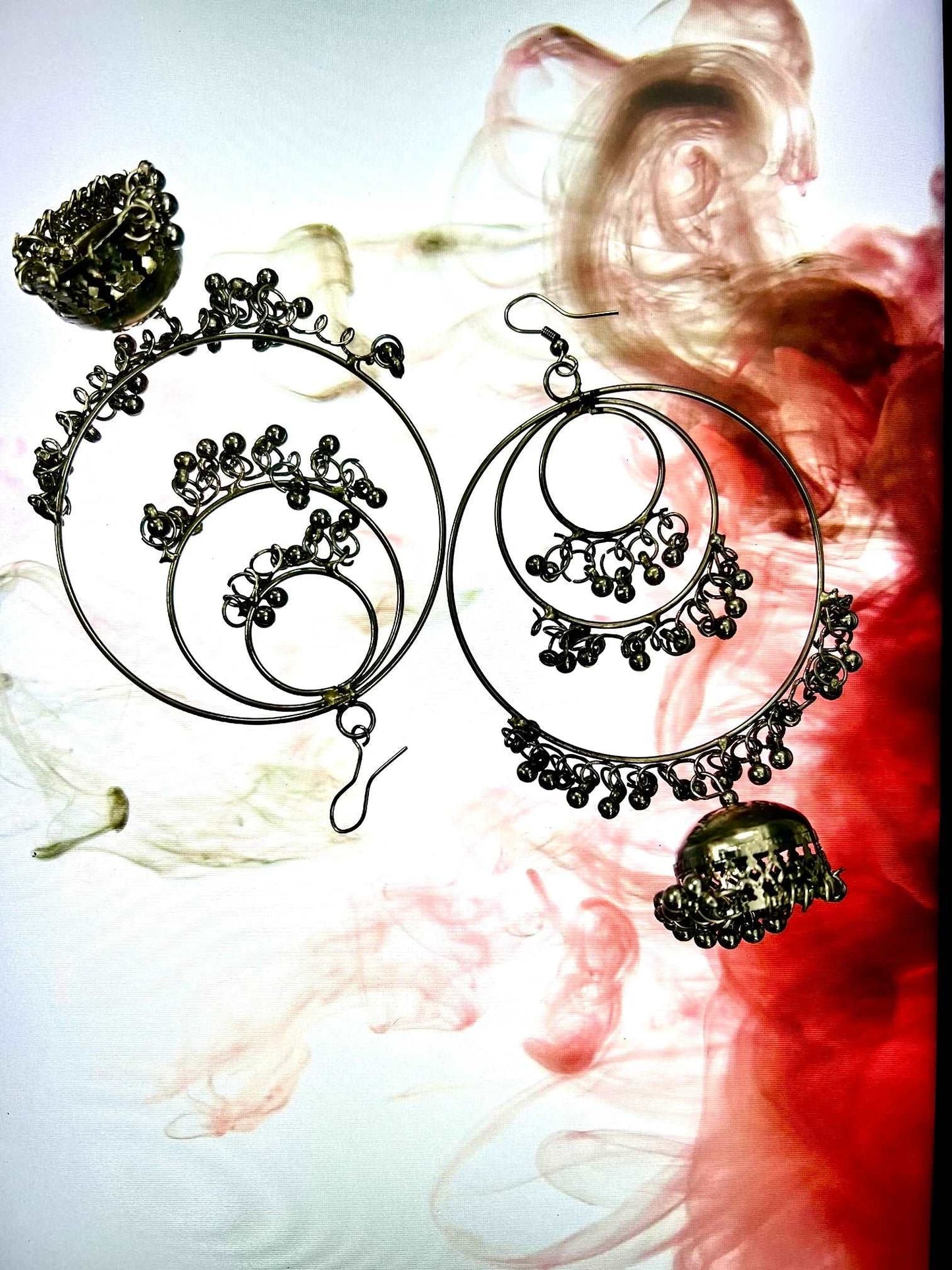 Oxidised Silver Colored Round Hoop Earrings - Store Chikankari