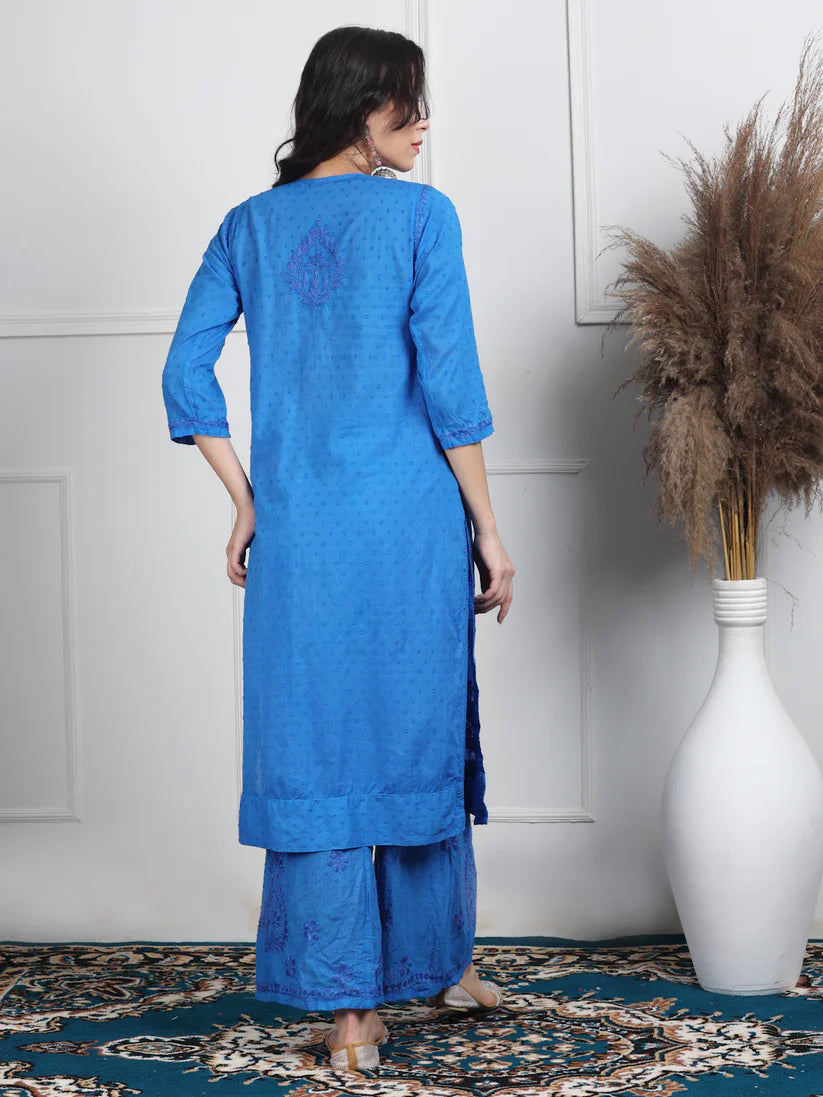Dobby Cotton 3 piece Set Kurti, Dupatta & Plazzo