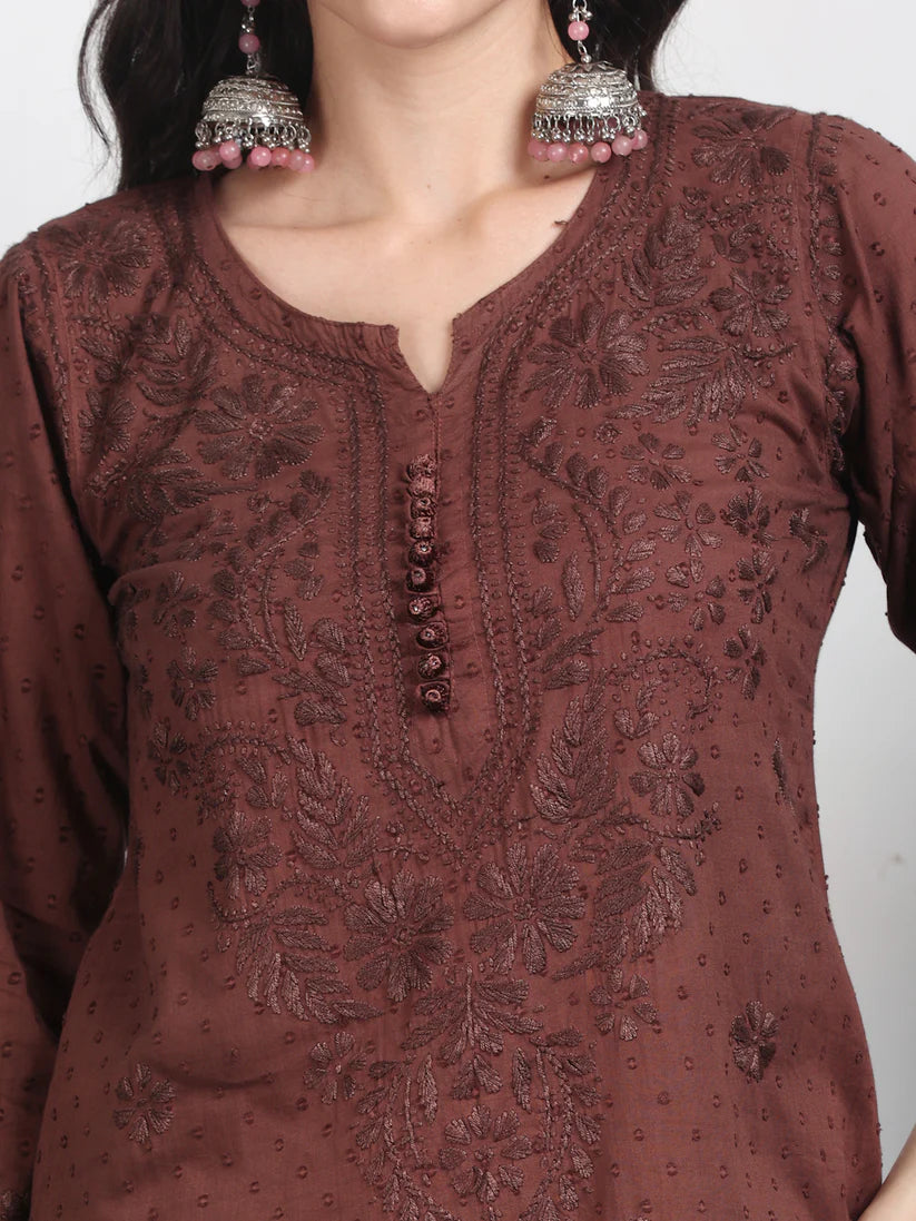 Dobby Cotton 3 piece Set Kurti, Dupatta & Plazzo
