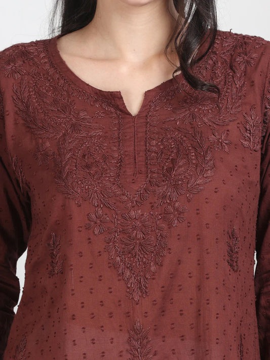Dobby Cotton Shrot Top - Store Chikankari