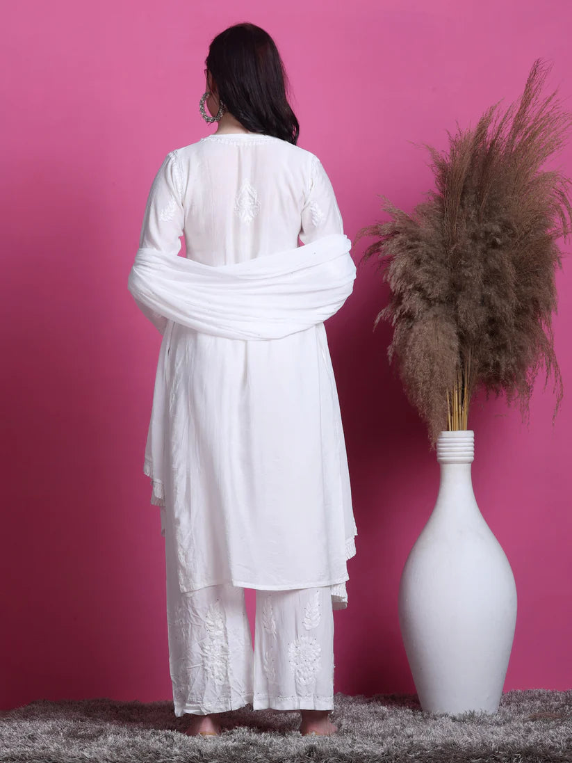 Chanderi Mukaish 3 Piece Set - Store Chikankari