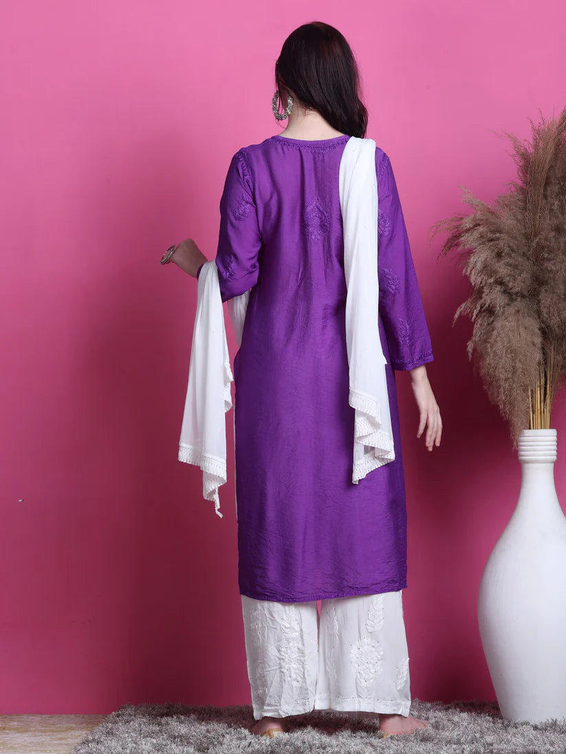 Chanderi Mukaish 3 Piece Set - Store Chikankari