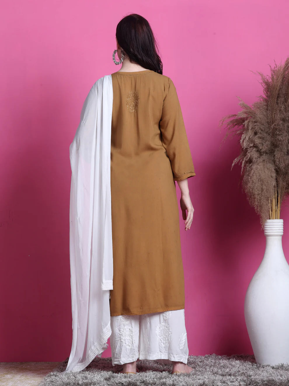 3D Chikankari work Ryon Mukaish Kurti - Store Chikankari