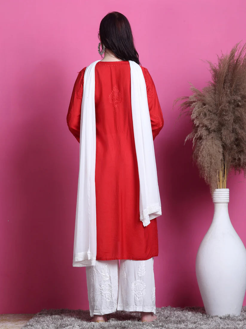 Chanderi Mukaish 3 Piece Set - Store Chikankari