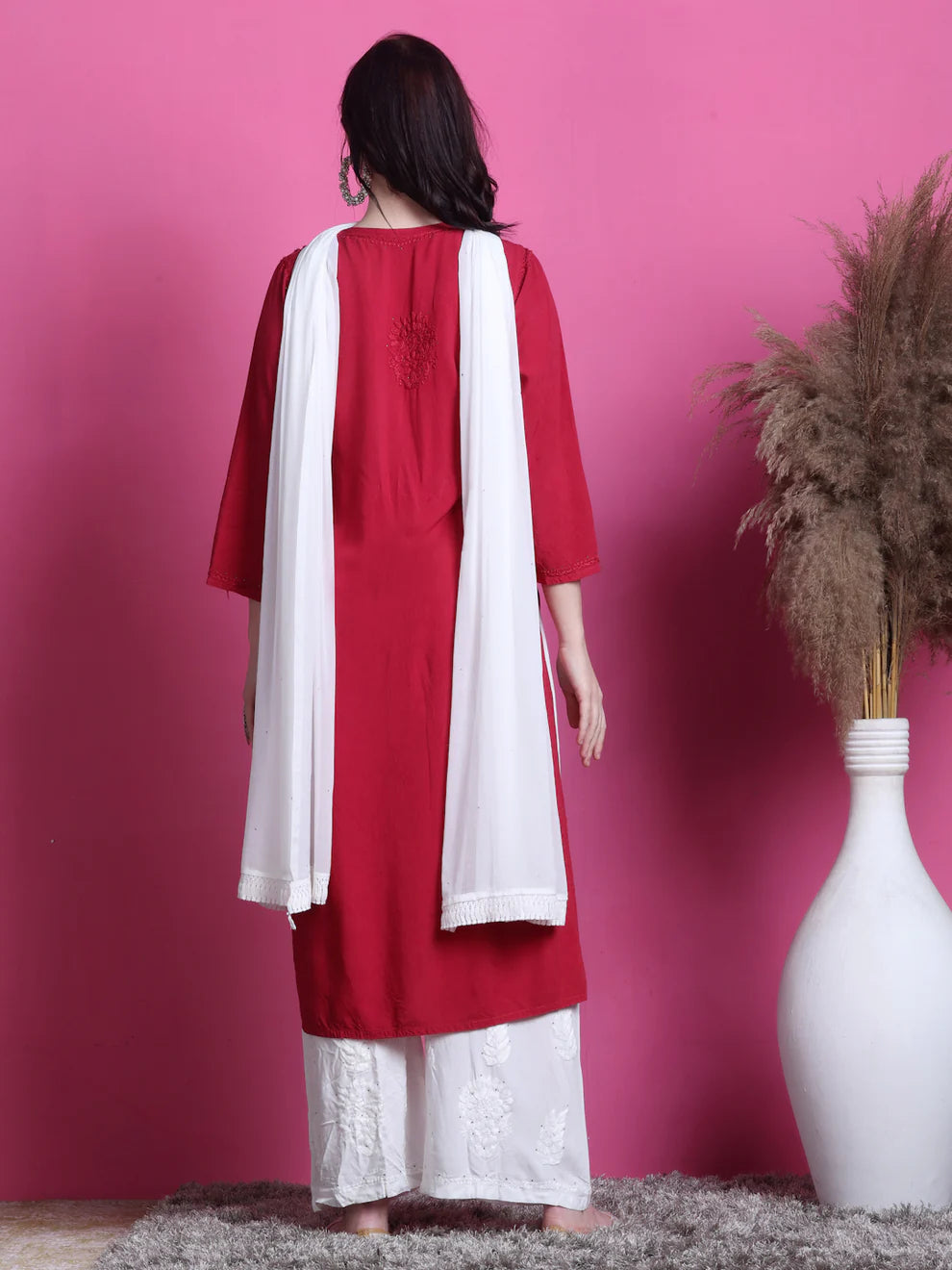 3D Chikankari work Ryon Mukaish Kurti - Store Chikankari