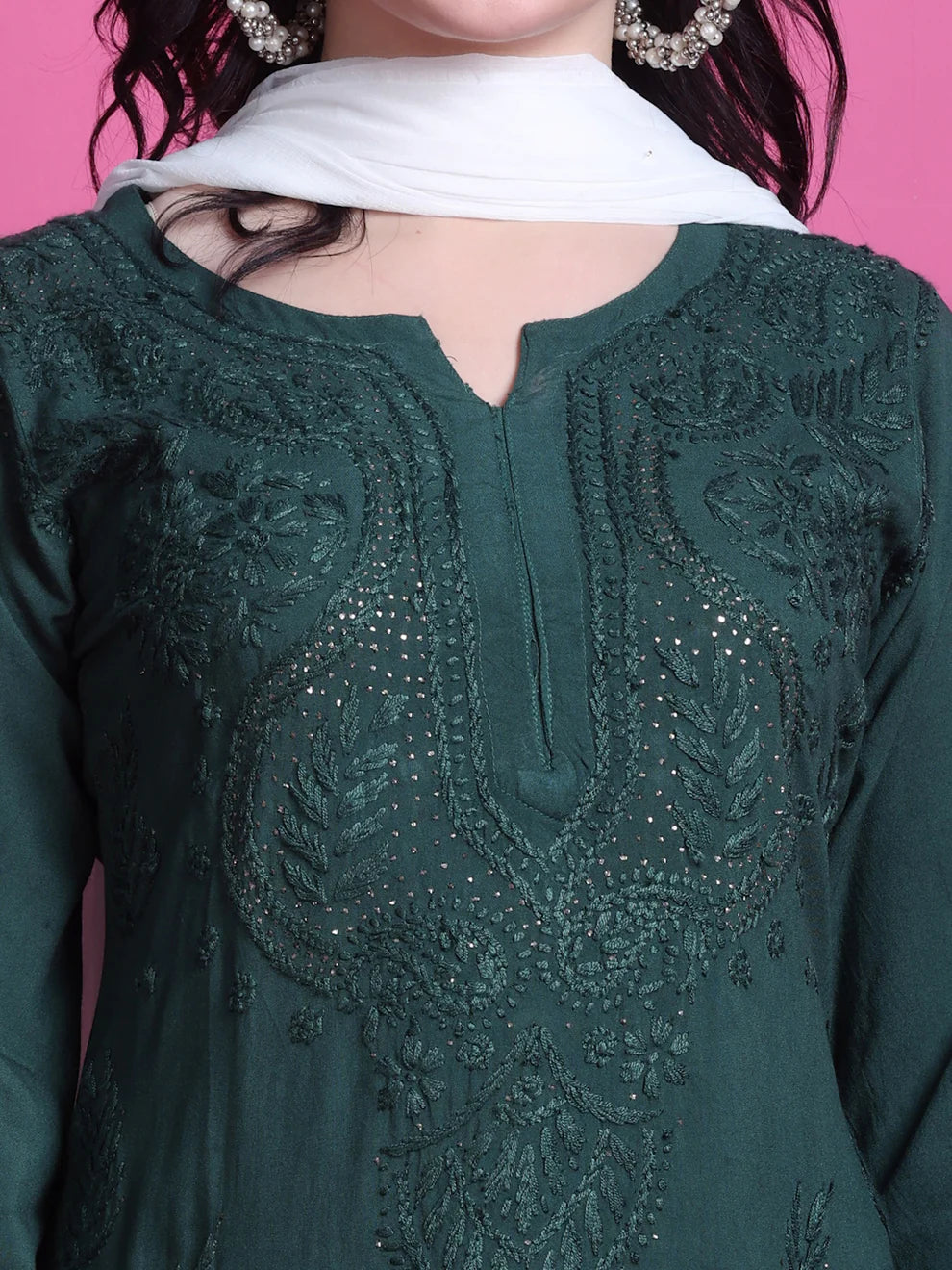 3D Chikankari work Ryon Mukaish Kurti