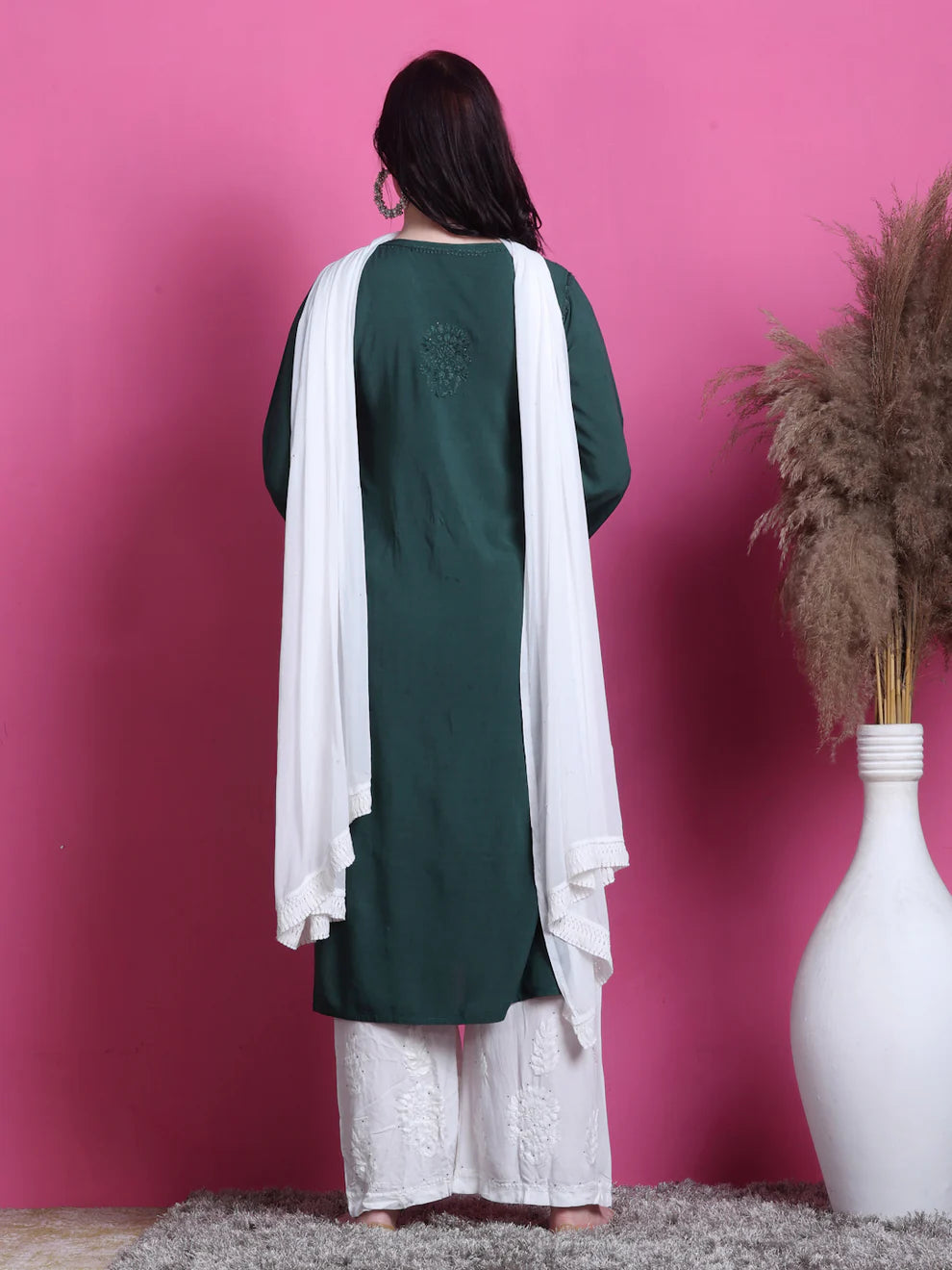 3D Chikankari work Ryon Mukaish Kurti - Store Chikankari