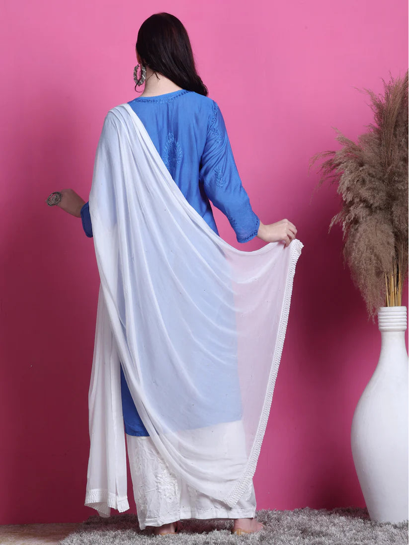 Chanderi Mukaish 3 Piece Set - Store Chikankari