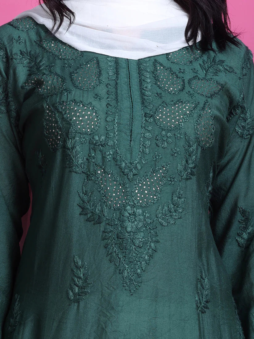 Chanderi Mukaish 3 Piece Set - Store Chikankari