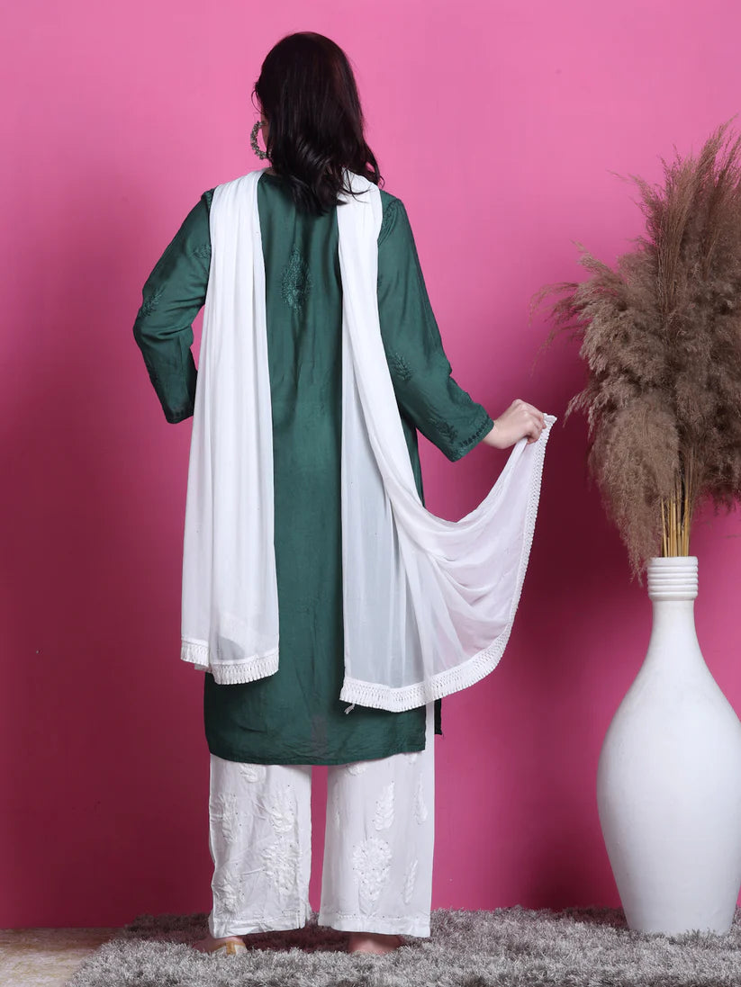 Chanderi Mukaish 3 Piece Set - Store Chikankari