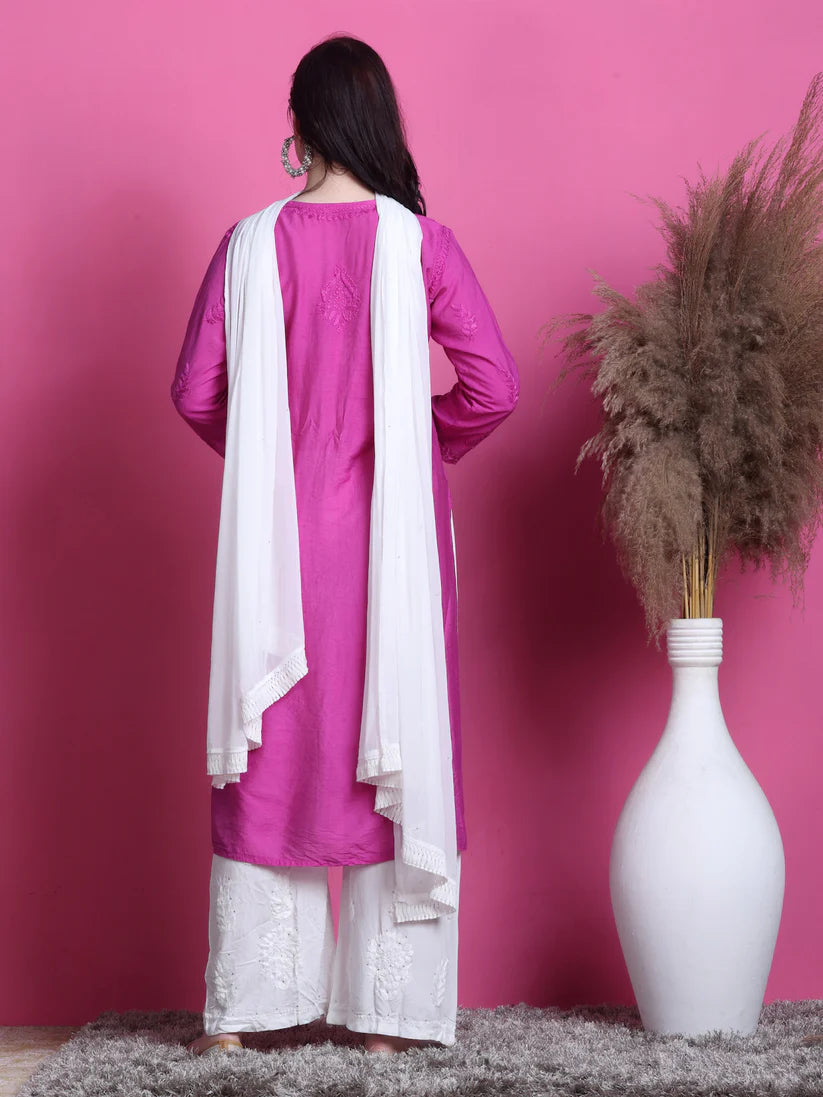 Chanderi Mukaish 3 Piece Set - Store Chikankari