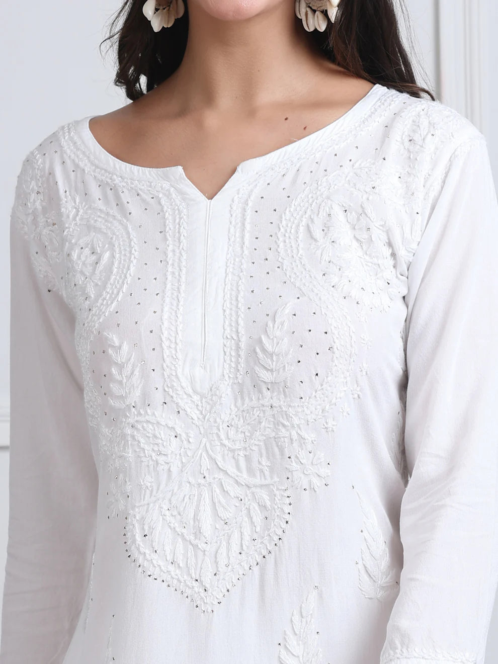 3D Chikankari work Ryon Mukaish Kurti
