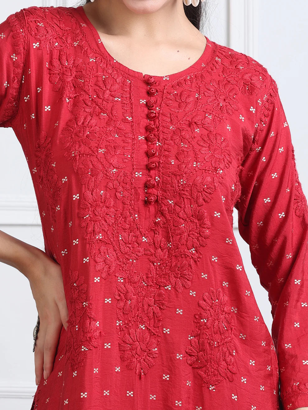 Chanderi Sild Handwork Chikankari Kurta & Plazzo Set