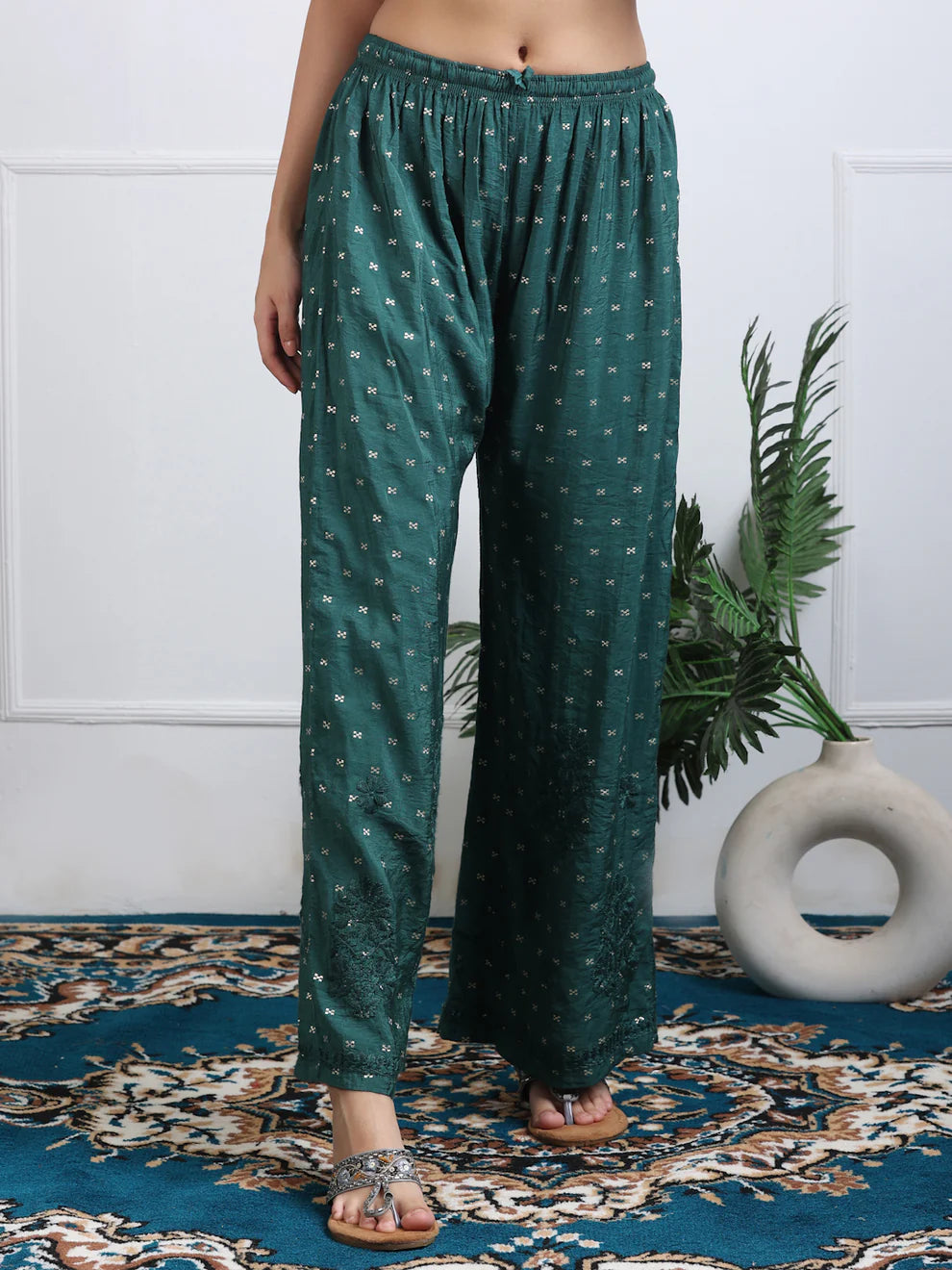 Chanderi Sild Handwork Chikankari Kurta & Plazzo Set - Store Chikankari