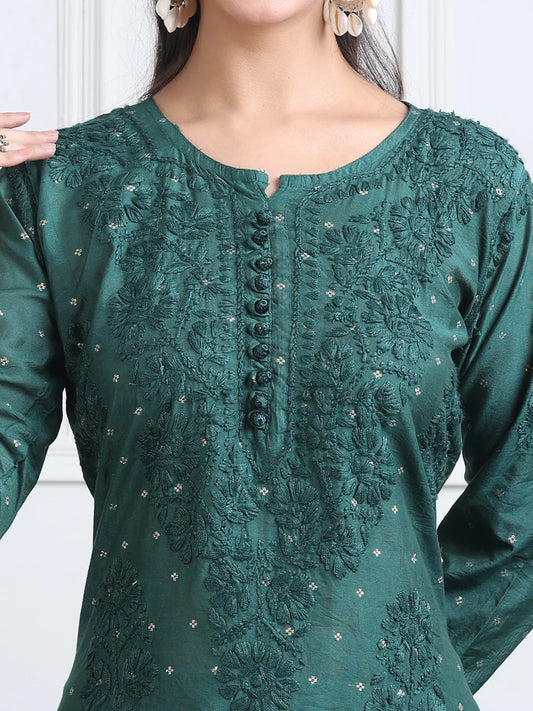 Chanderi Sild Handwork Chikankari Kurta & Plazzo Set - Store Chikankari