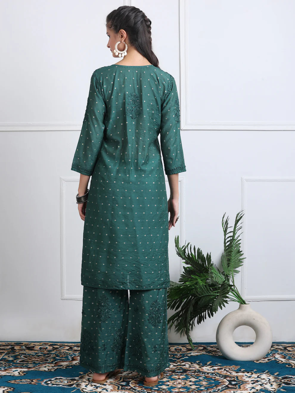 Chanderi Sild Handwork Chikankari Kurta & Plazzo Set