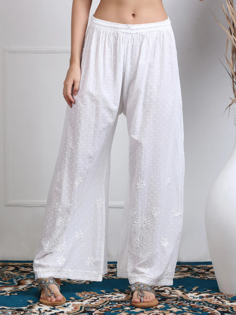 Dobby Cotton 3 piece Set Kurti, Dupatta & Plazzo - Store Chikankari