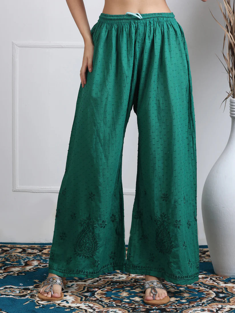 Dobby Cotton 3 piece Set Kurti, Dupatta & Plazzo - Store Chikankari