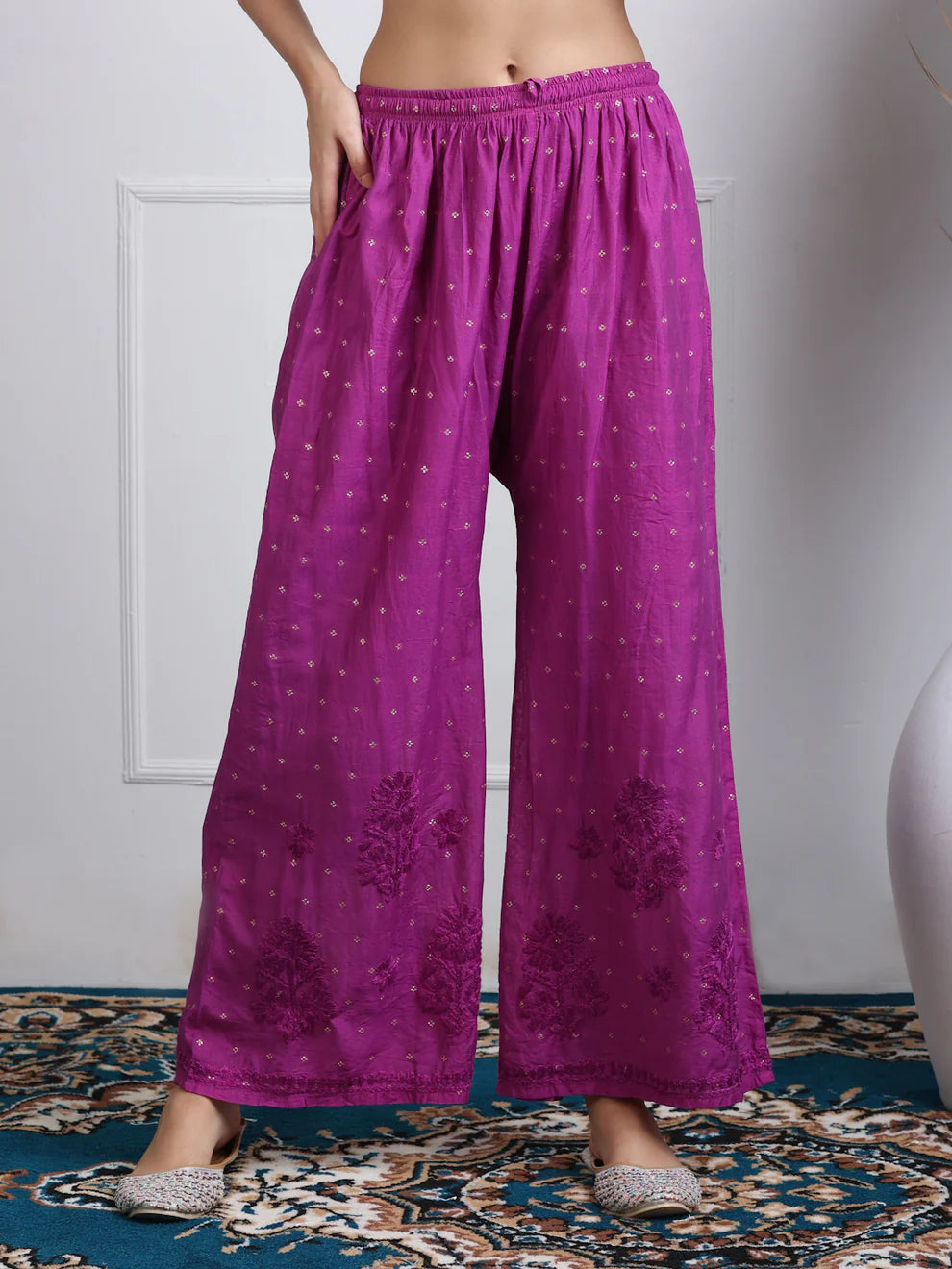 Chanderi Sild Handwork Chikankari Kurta & Plazzo Set - Store Chikankari