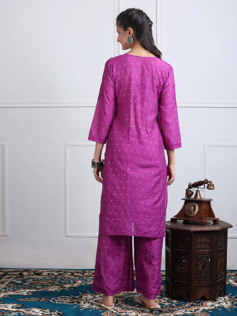 Chanderi Sild Handwork Chikankari Kurta & Plazzo Set