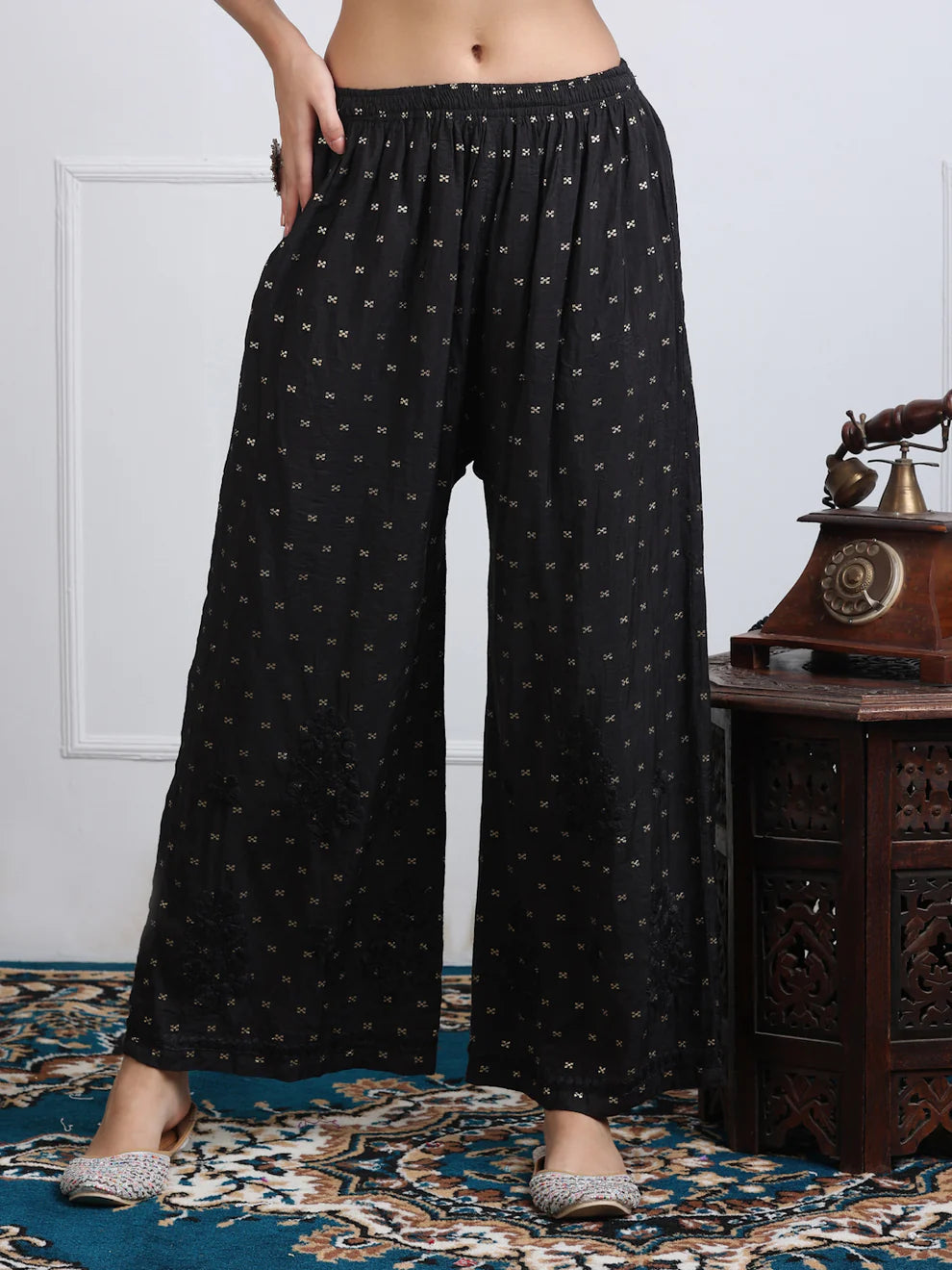 Chanderi Sild Handwork Chikankari Kurta & Plazzo Set