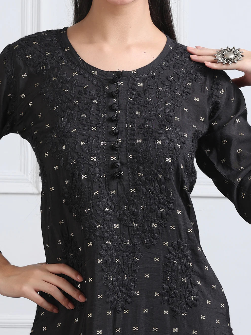 Chanderi Sild Handwork Chikankari Kurta & Plazzo Set - Store Chikankari