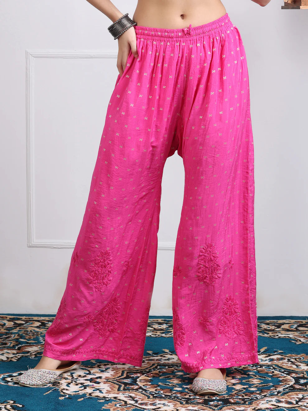 Chanderi Sild Handwork Chikankari Kurta & Plazzo Set